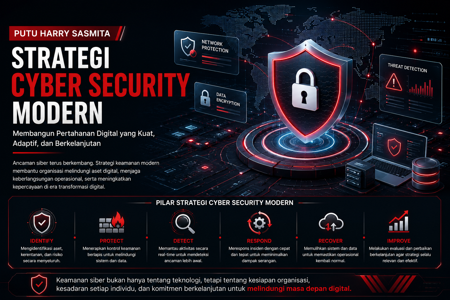 Ilustrasi strategi cyber security modern dengan konsep perlindungan jaringan dan keamanan digital