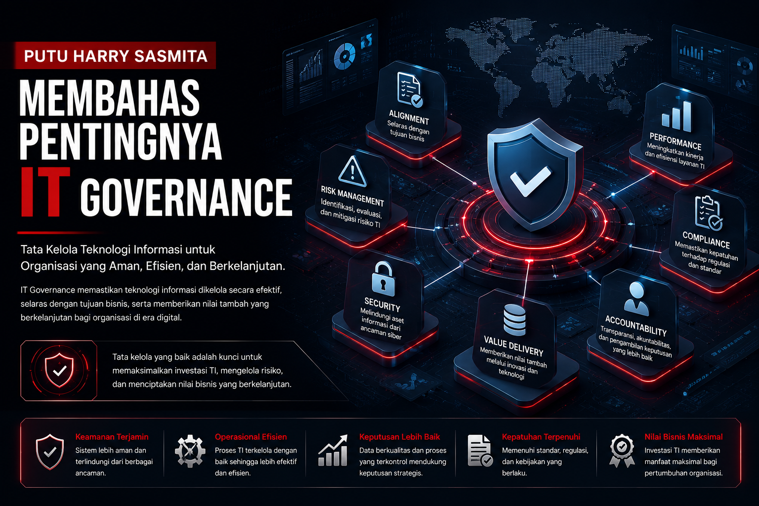 Ilustrasi tata kelola teknologi informasi dengan konsep cyber security dan infrastruktur digital